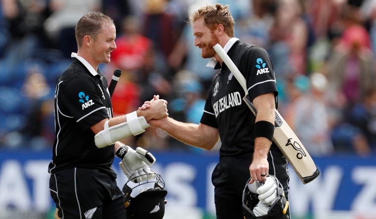 New Zealand’s Colin Munro and Martin Guptill celebrate after winning the match against Sri Lanka at the ICC World Cup 2019, in Cardiff | Reuters