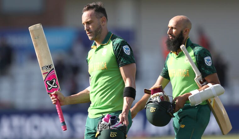 South Africa's Faf du Plessis and Hashim Amla walk off after winning the World Cup group stage match against Sri Lanka at Riverside Ground, Chester-le-Street | Reuters