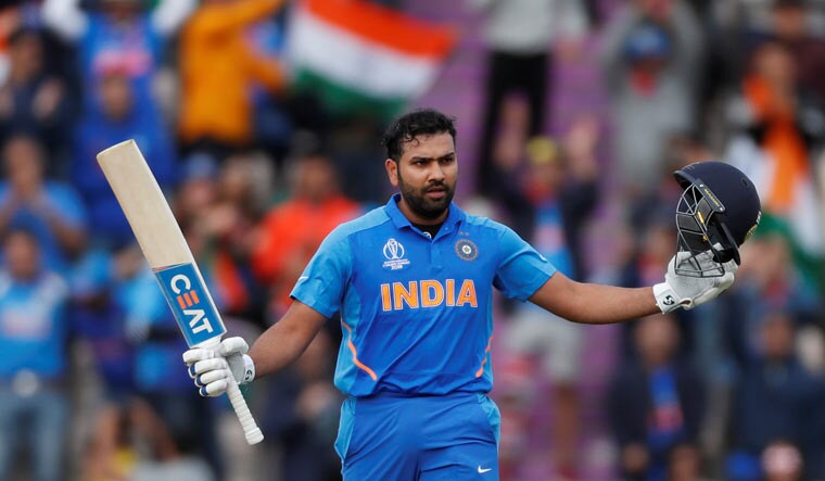Rohit Sharma celebrates after reaching a century against South Africa in a group match at the ICC World Cup, in Southampton | Reuters