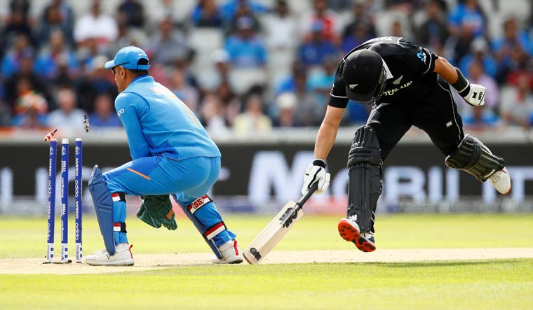 New Zealand's Ross Taylor is run out by a direct-hit from Ravindra Jadeja in the semifinal of the ICC World Cup 2019 at Old Trafford in Manchester | Reuters
