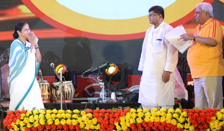 West Bengal Chief Minister Mamata Banerjee attends the 100th anniversary celebration of the East Bengal football club at Netaji indoor stadium in Kolkata | Salil Bera