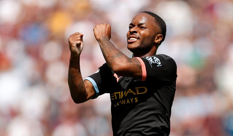 Manchester City's Raheem Sterling celebrates his goal during the Premier League match against West Ham | Reuters