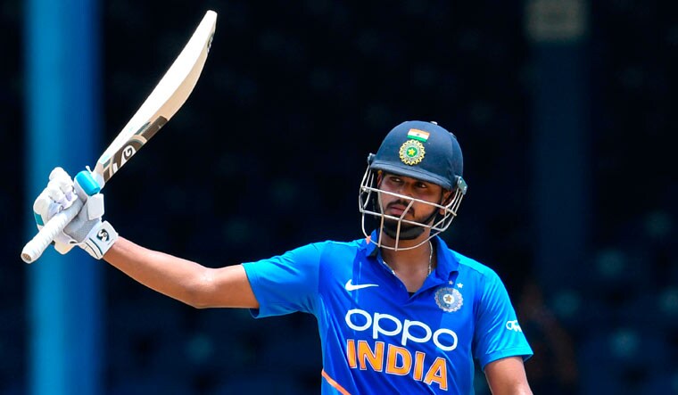 Shreyas Iyer celebrates his half century during the second ODI against West Indies at Queens Park Oval in Port of Spain | AFP