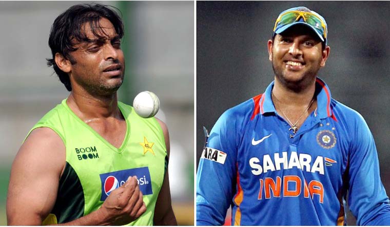 Shoaib Akhtar (left) and Yuvraj Singh