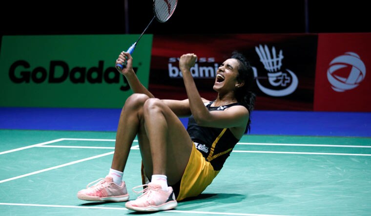 indhu celebrates after winning her quarterfinal women's singles match against Chinese Taipei's Tai Tzu Ying at the BWF World Championships | Reuters