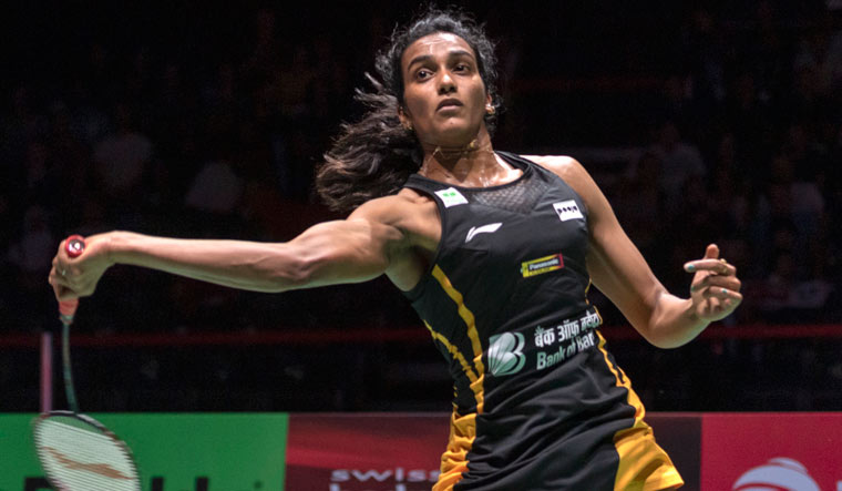 Sindhu in action during her match against Japan's Nozomi Okuhara | AP