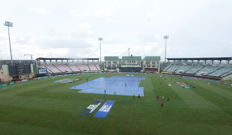 A drizzle falls over the National Stadium prior the first One-Day International match between India and the West Indies, in Providence, Guyana | AP