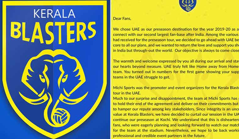 Kerala Blasters' pre-season matches at UAE abandoned, shares Twitter post 