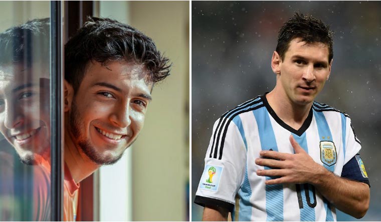 Sahal Abdul Samad (left) and Lionel Messi