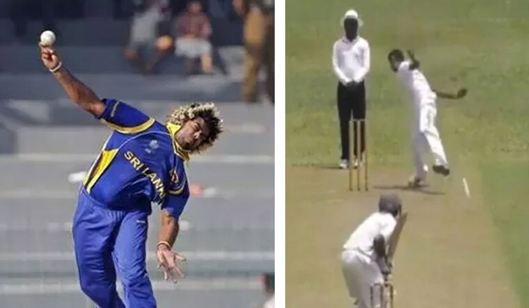 Lasith Malinga (left); a screen grab of Pathirana from the video