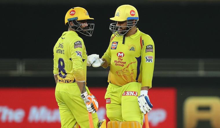 Chennai Super Kings’ Ravindra Jadeja and Mahendra Singh Dhoni | Sportzpics for BCCI via IPL official website