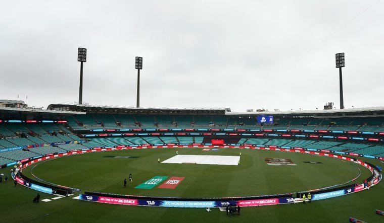 Covers at the Sydney Cricket Ground ahead of the India-England semifinal | Twitter handle of T20 World Cup