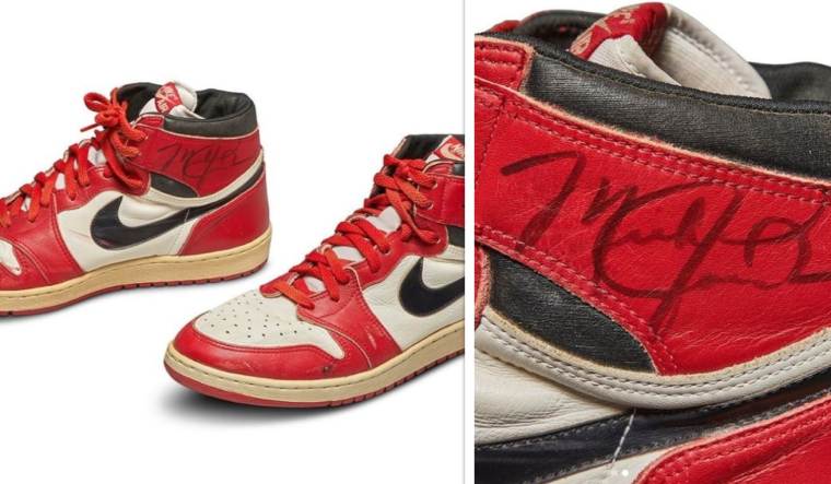 Michael Jordan’s autographed Nike Air Jordan 1s | via Sotheby’s Instagram