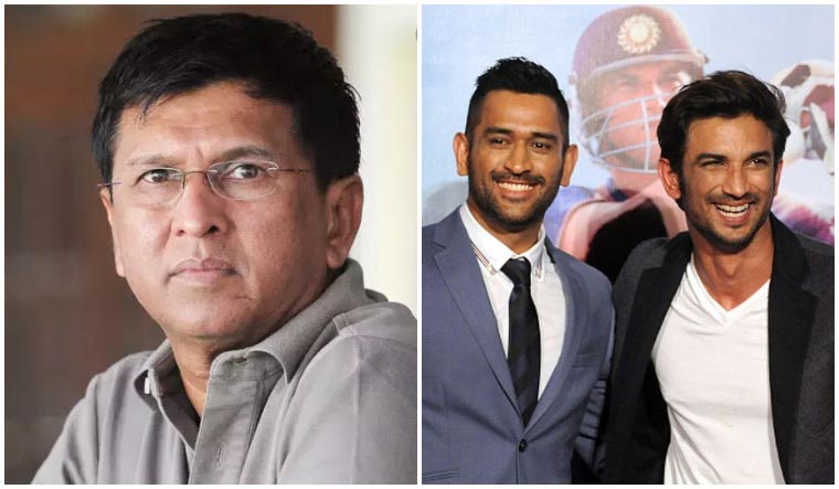 Kiran More (left); Sushant Singh Rajput with M.S. Dhoni during the promotion of the film