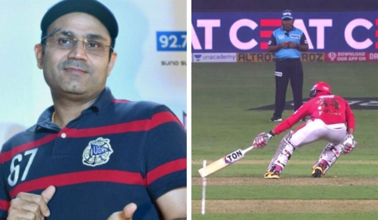 Former India cricketer Virender Sehwag; Chris Jordan taking runs in the last over 