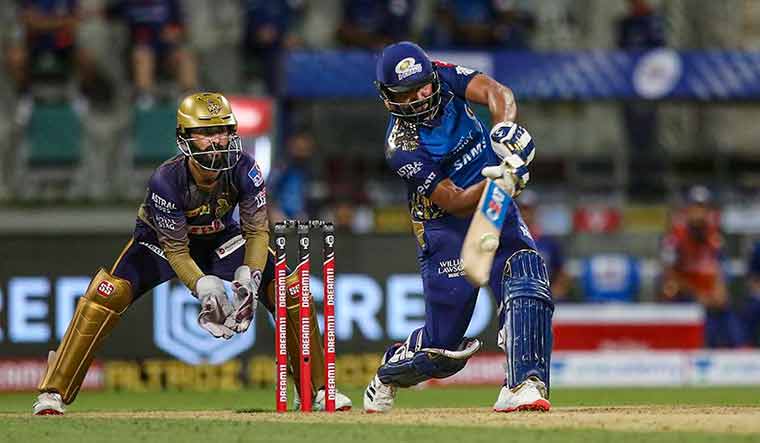 Mumbai Indians captain Rohit Sharma plays a shot during the IPL 2020 match against Kolkata Knight Riders, at Sheikh Zayed Stadium, in Abu Dhabi | PTI
