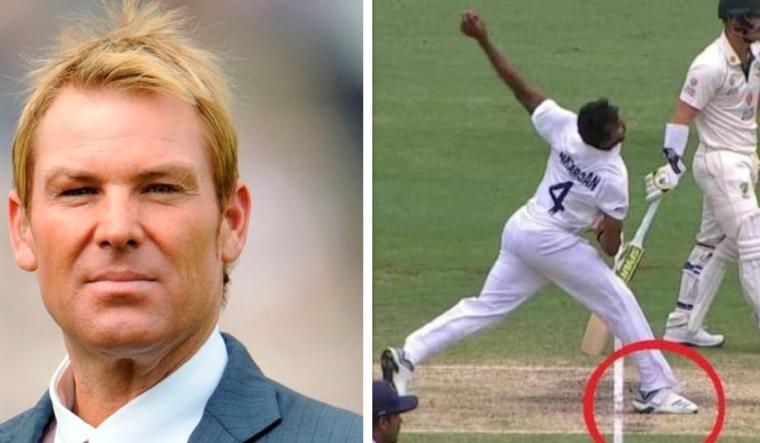 Former Australian cricketer Shane Warne; T. Natarajan (right) bowled six no-balls in Australia’s first innings at the Gabba 
