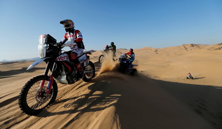Hero Motosports Team Rally's Santosh C.S. in action during stage 2 | Reuters