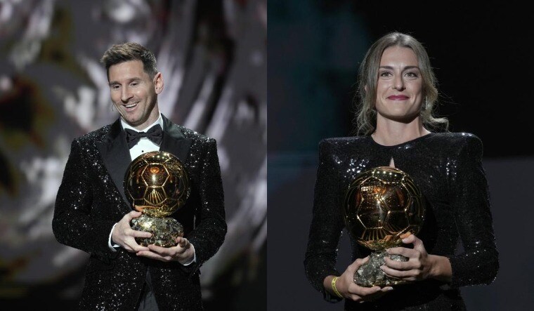 A collage showing Lionel Messi and Alexia Putellas with their awards | AP
