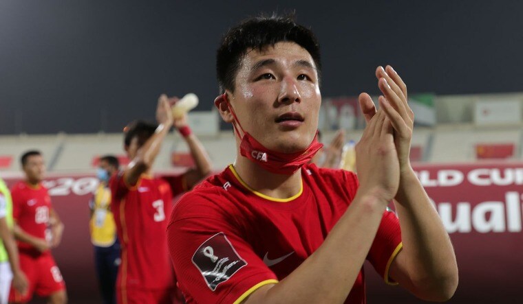Soccer Football - World Cup - Asia Qualifiers - Second Round - Group A - China v Syria - Sharjah Stadium, Sharjah, United Arab Emirates - June 15, 2021 China's Wu Lei applauds fans after the match | Reuters