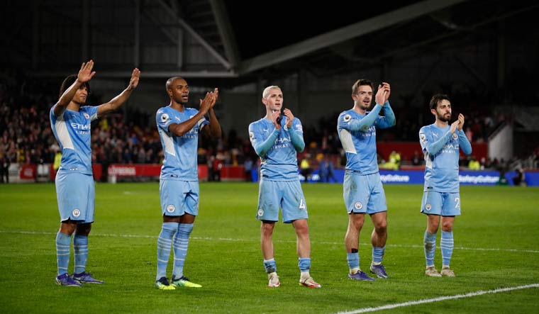 Manchester City's players applaud fans after the English Premier League match against Brentford | Reuters