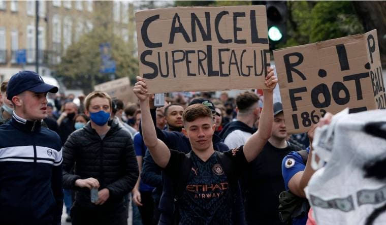 Fans protest the proposed European Super League | AP