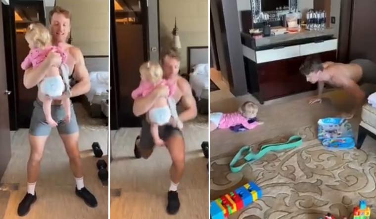 Screenshots from the video of England cricketer Jos Buttler working out with his daughter | via Instagram/@rajasthanroyals