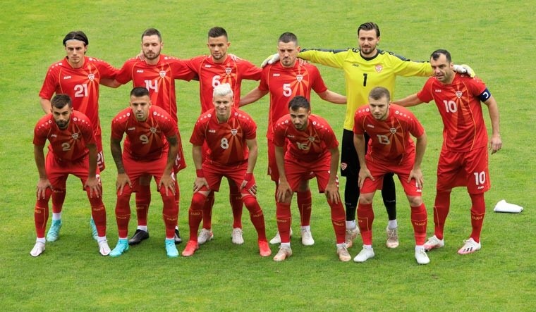 North Macedonia players pose for a team group photograph before the match against Slovenia | Reuters