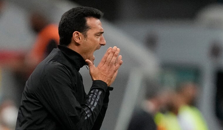 Argentina's coach Lionel Scaloni gives instructions to his players from the sidelines during a Copa America soccer match against Uruguay at National stadium in Brasilia, Brazil | AP