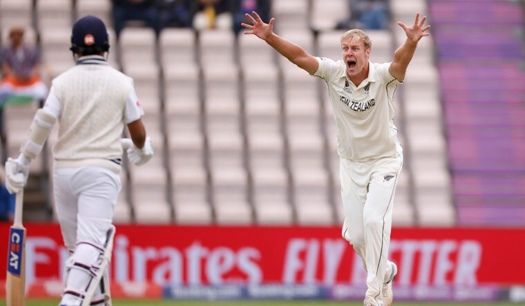 New Zealand's Kyle Jamieson appeals successfully for the wicket of India's Virat Kohli on Day 3 of the WTC final in Southhampton | Reuters
