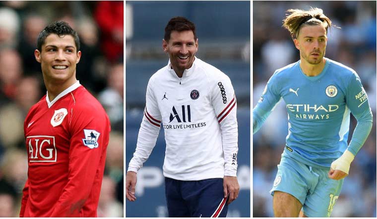 Cristiano Ronaldo, Lionel Messi and Jack Grealish 
