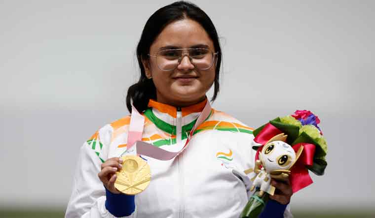 Gold medallist Avani Lekhara celebrates after winning the in the R-2 women's 10m Air Rifle Standing SH1 event | Reuters 