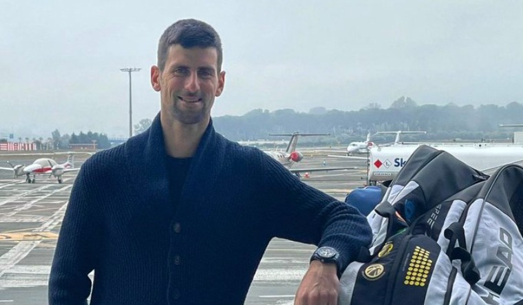 Novak Djokovic at an airport