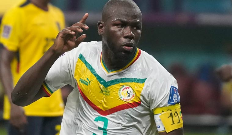 Senegal's Kalidou Koulibaly celebrates after scoring his side's second goal during the World Cup group A match against Ecuador, in Doha | AP