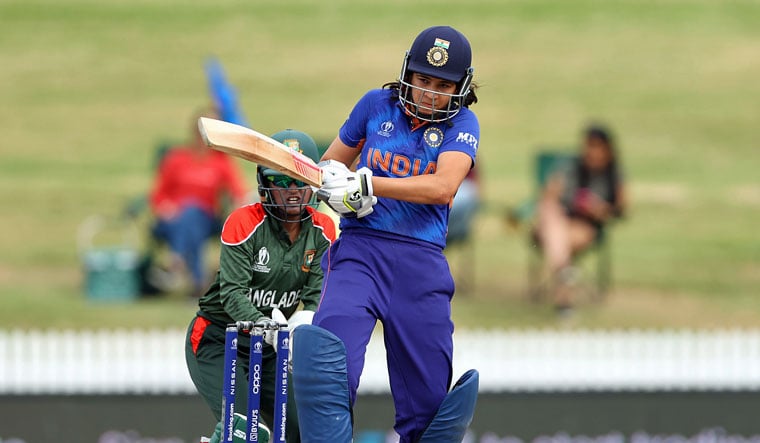 India's Yastika Bhatia plays a shot during the ICC Women's World Cup match against Bangladesh in Hamilton, NZ | Twitter: @BCCIWomen