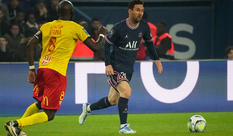 Lionel Messi in action against Lens at Parc des Princes stadium in Paris | AP