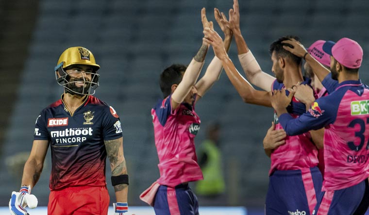 Virat Kohli reacts after getting out in an IPL 2022 match against Rajasthan Royals in the Indian Premier League 2022, at the MCA International Stadium in Pune | PTI