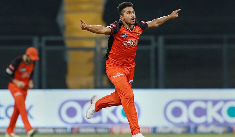 Umran Malik of the Sunrisers Hyderabad celebrates the wicket of Shubman Gill of Gujarat Titans during the Indian Premier League 2022 match, at Wankhede stadium in Mumbai | PTI