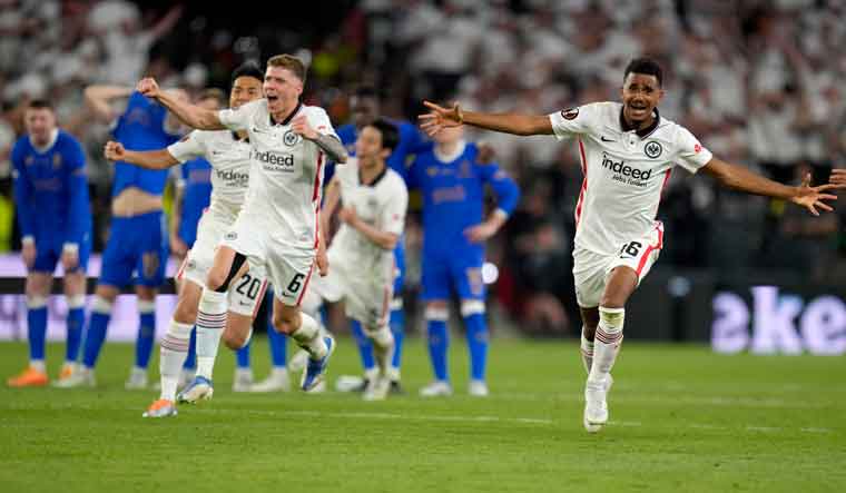 Frankfurt players celebrate after winning the Europa League final soccer match between Eintracht Frankfurt and Rangers FC | AP