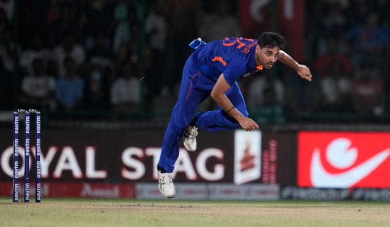 Bhuvneshwar Kumar bowls a delivery during the first T20I match between India and South Africa in New Delhi | AP