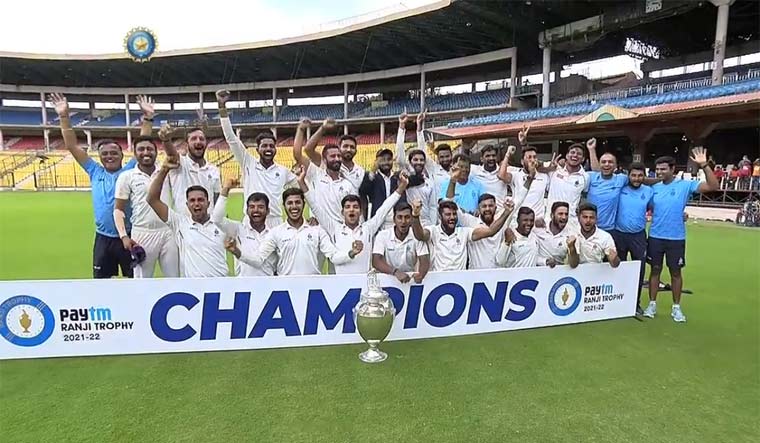 Madhya Pradesh cricket team after winning their maiden Ranji Trophy title