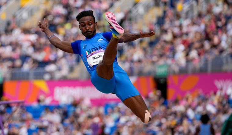 Muhammed Anees Yahiya competes in the men's long jump qualifying at the Commonwealth Games in Birmingham | AP