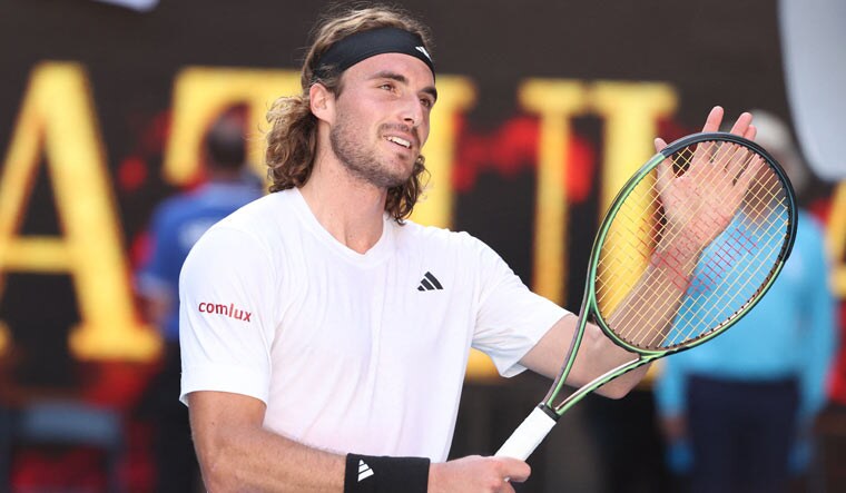 Greece's Stefanos Tsitsipas celebrates after defeating Russia's Karen Khachanov during their men's singles semifinal match at the Australian Open | AFP