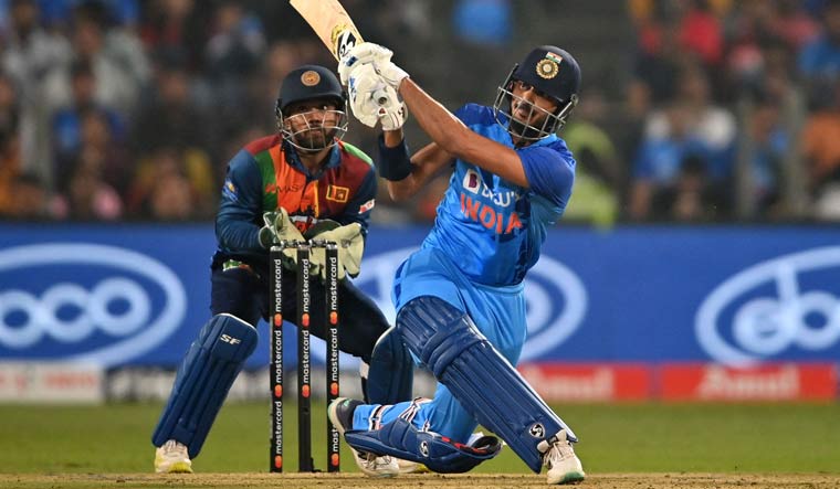 Axar Patel plays a shot during the second T20I match between India and Sri Lanka at the Maharashtra Cricket Association Stadium in Pune | AFP