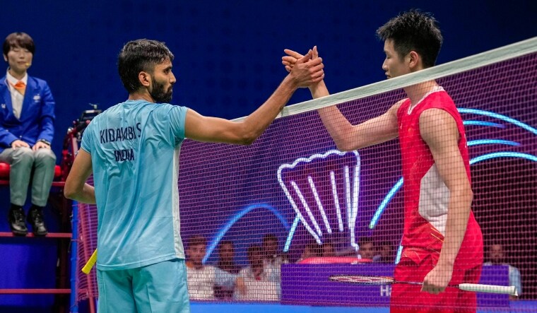 India's Srikanth Kidambi and China's Li Shifeng at the end of their match | PTI