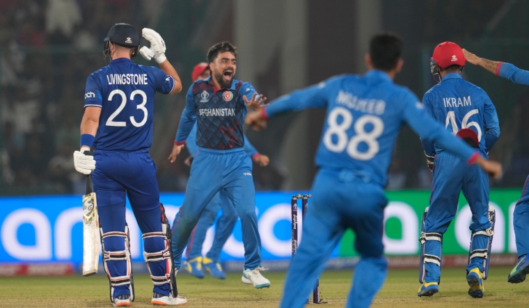 Afghanistan's Rashid Khan celebrates the wicket of England's Liam Livingstone | AP  