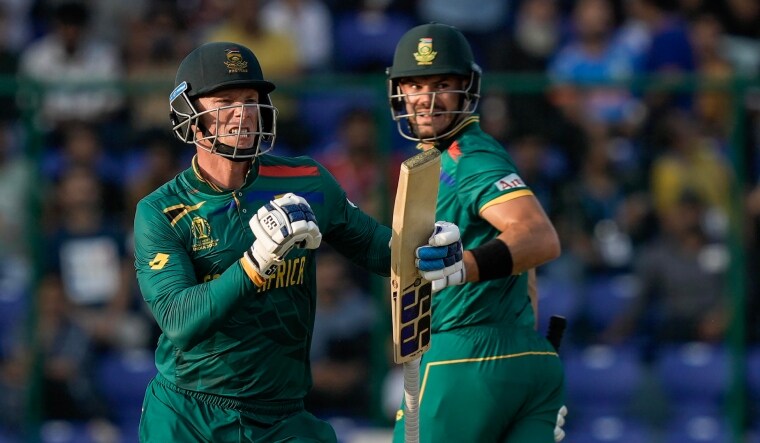 South Africa's batters Rassie Van Der Dussen and Aiden Markram in action against Sri Lanka | PTI