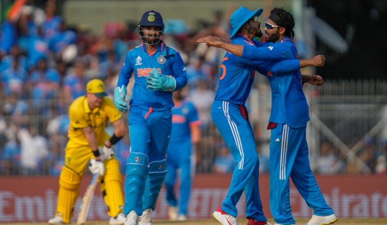 India's Ravindra Jadeja celebrates with teammates the dismissal of Australia's Steve Smith | AP