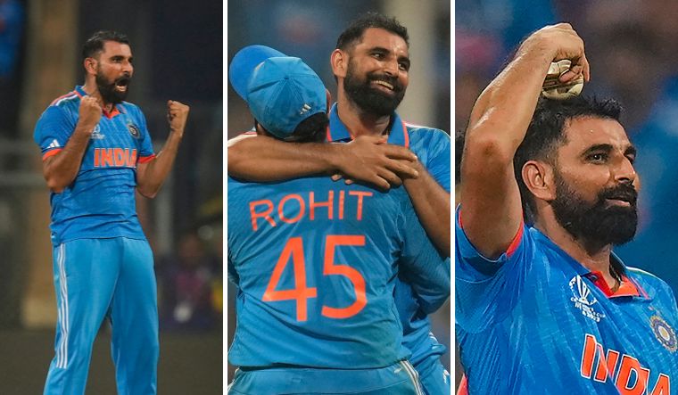 India's Mohammed Shami in action during the ICC Men's Cricket World Cup 2023 first semi-final match between India and New Zealand, at the Wankhede Stadium | PTI