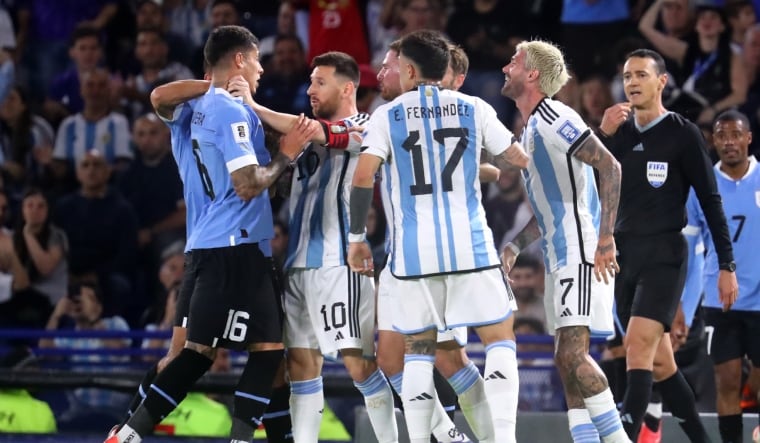The viral video showed Lionel Messi grabbing  Mathias Olivera by the neck | Twitter